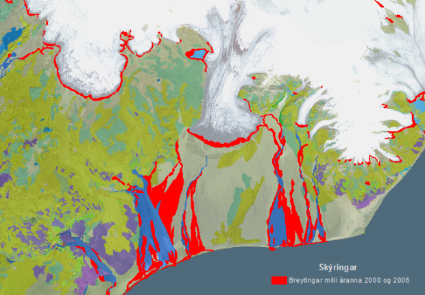 Breytingar á landgerð milli áranna 2000 og 2006